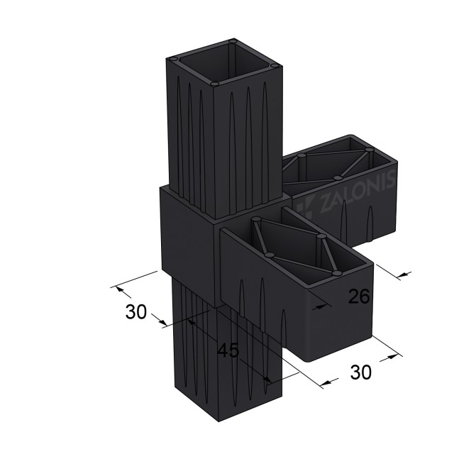 L TYPE 4 WAY CONNECTOR 30x30 / BLACK