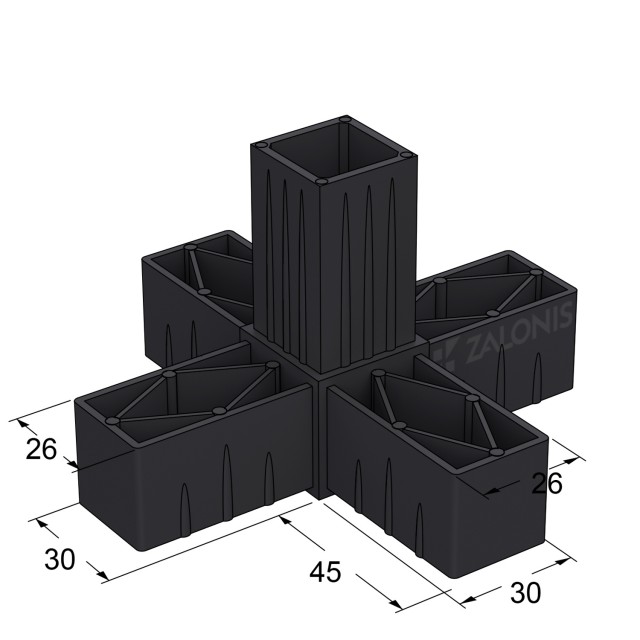 5 WAY CONNECTOR 30x30 / BLACK