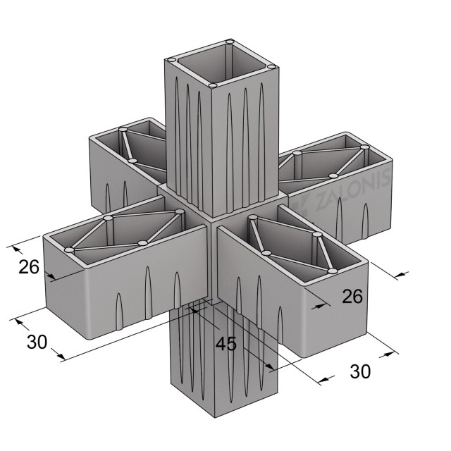 6 WAY CONNECTOR 30x30 / GRAY