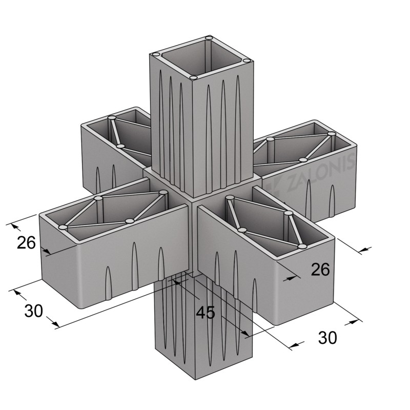 6 WAY CONNECTOR 30x30 / GRAY