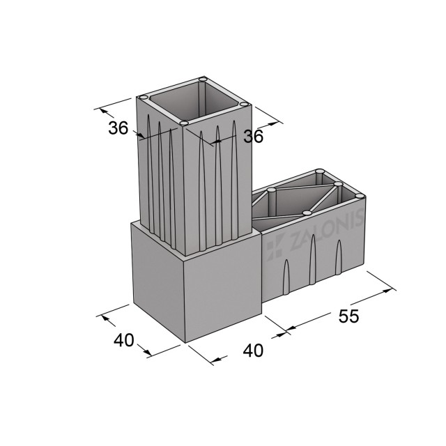 L TYPE 2 WAY CONNECTOR 40x40 / GRAY