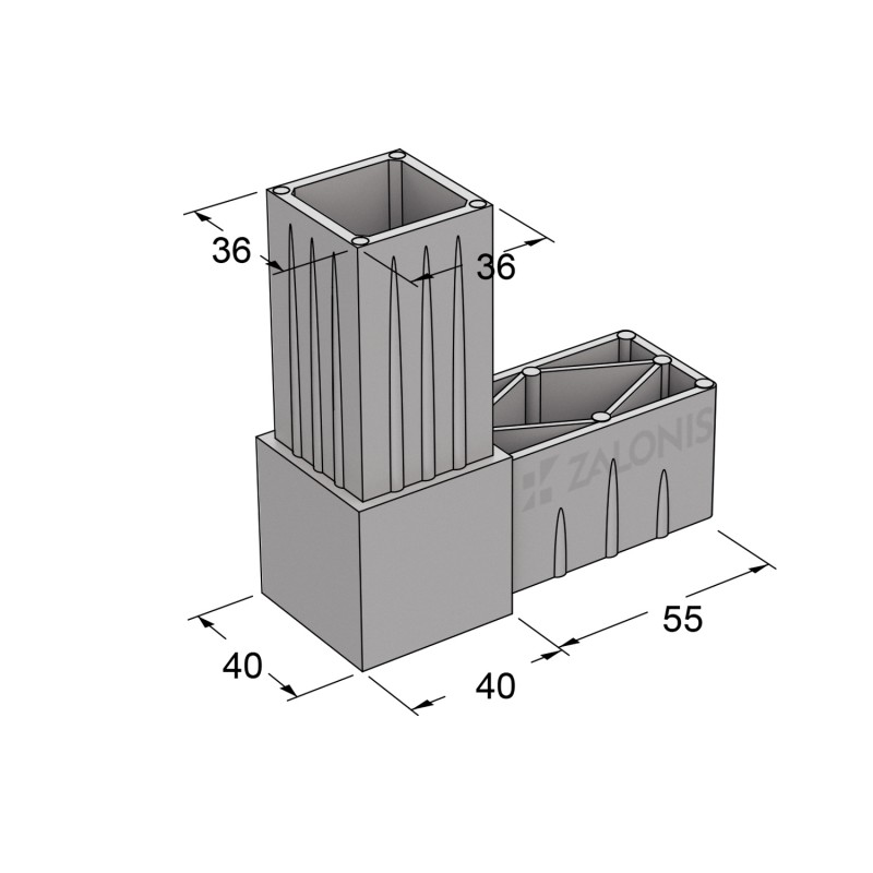 L TYPE 2 WAY CONNECTOR 40x40 / GRAY SQUARE TUBE 40x40 SHELF SYSTEM