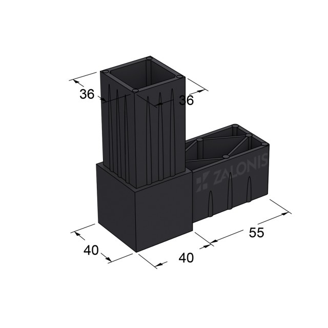 L-TYPE 2 WAY CONNECTOR 40x40 / BLACK