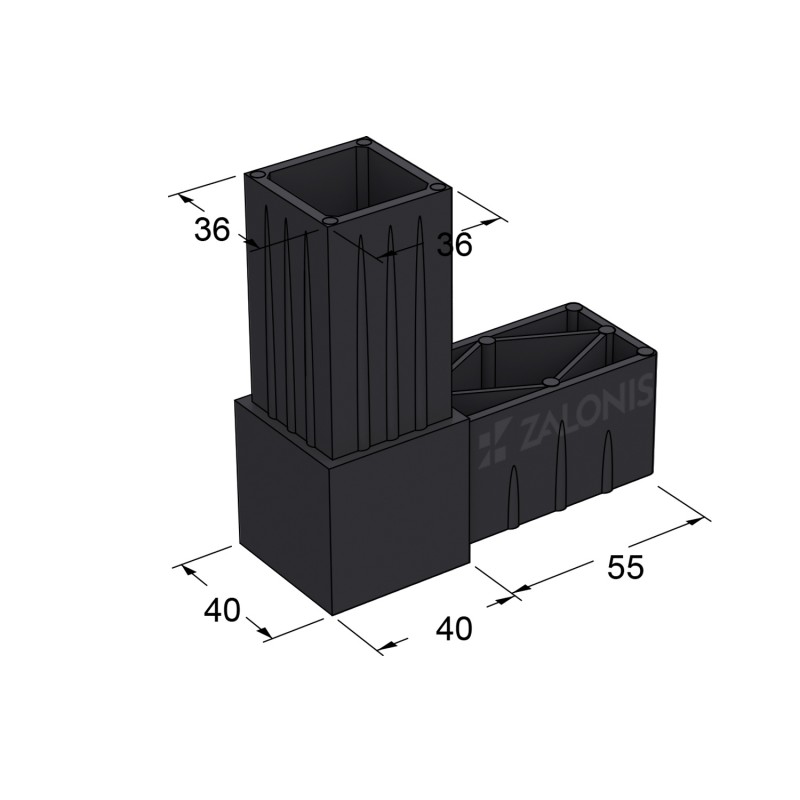 L-TYPE 2 WAY CONNECTOR 40x40 / BLACK SQUARE TUBE 40x40 SHELF SYSTEM