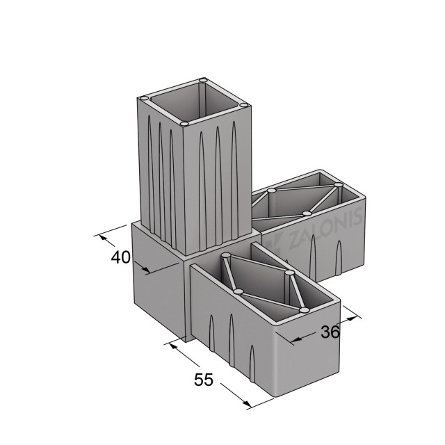 L TYPE 3 WAY CONNECTOR 40x40 / GRAY