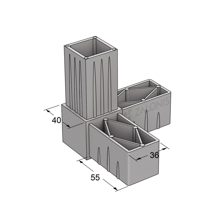 L TYPE 3 WAY CONNECTOR 40x40 / GRAY SQUARE TUBE 40x40 SHELF SYSTEM