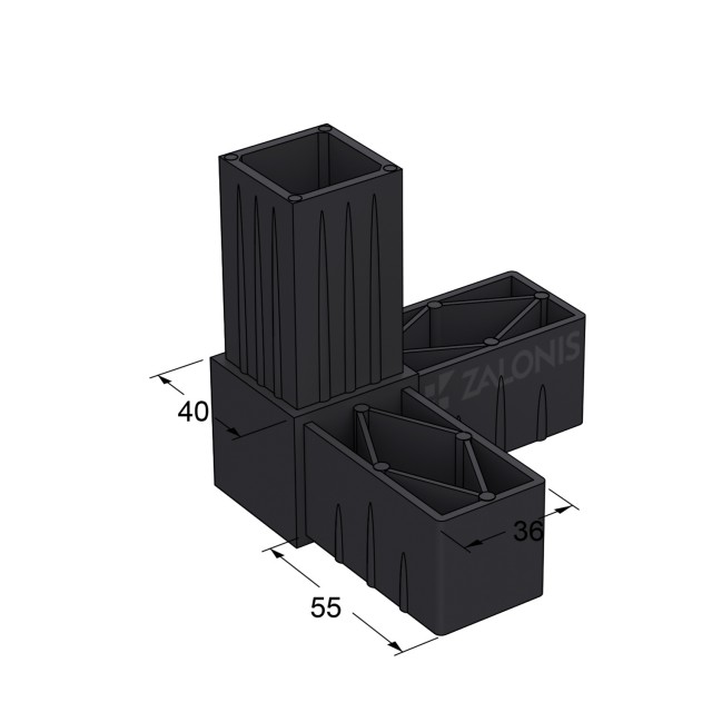 L TYPE 3 WAY CONNECTOR 40x40 / BLACK