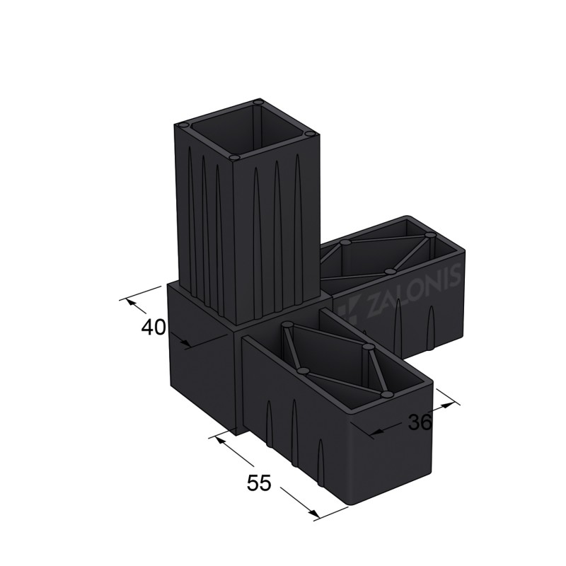 L TYPE 3 WAY CONNECTOR 40x40 / BLACK SQUARE TUBE 40x40 SHELF SYSTEM