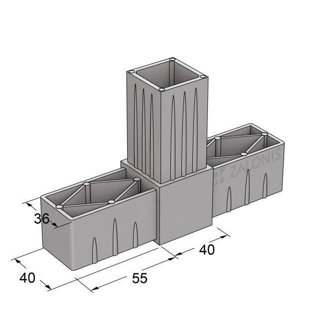T TYPE 3 WAY CONNECTOR 40x40 / GRAY