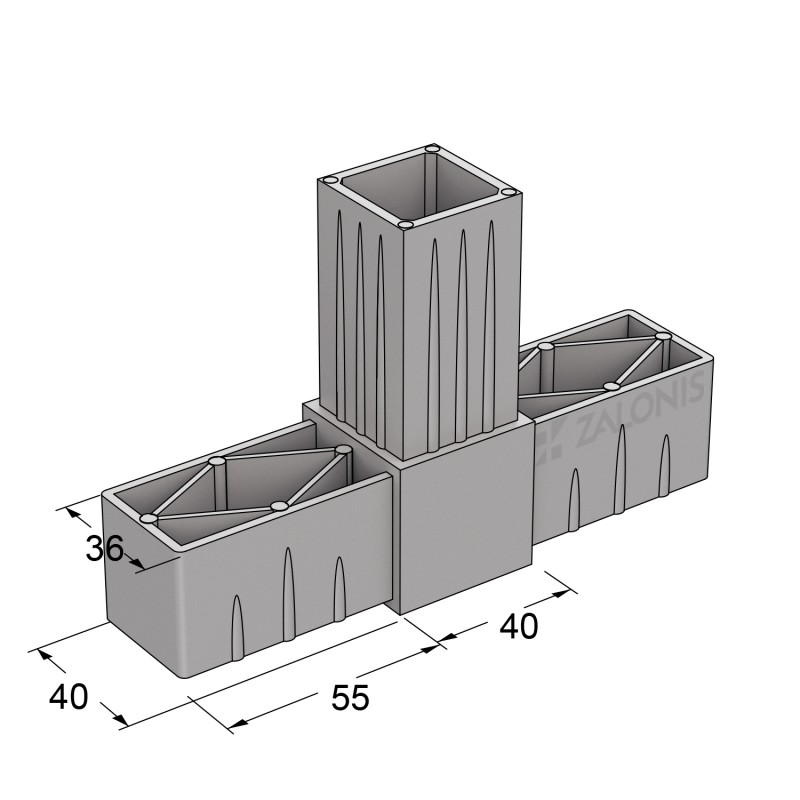 T TYPE 3 WAY CONNECTOR 40x40 / GRAY