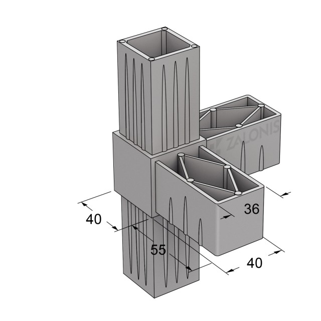 L TYPE 4 WAY CONNECTOR 40x40 / GRAY