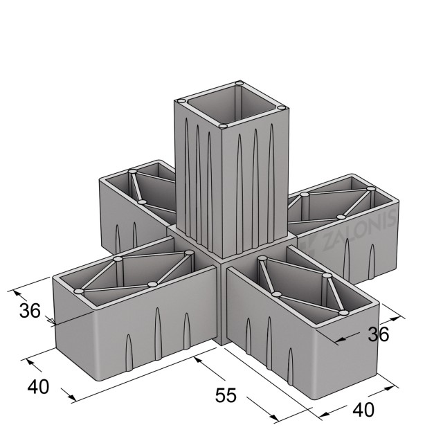 5 WAY CONNECTOR 40x40 / GRAY
