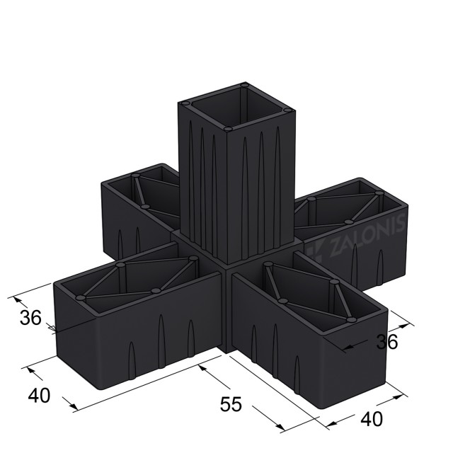 5 WAY CONNECTOR 40x40 / BLACK