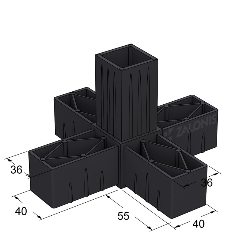 5 WAY CONNECTOR 40x40 / BLACK SQUARE TUBE 40x40 SHELF SYSTEM