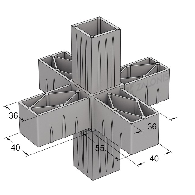 6 WAY CONNECTOR 40x40 / GRAY