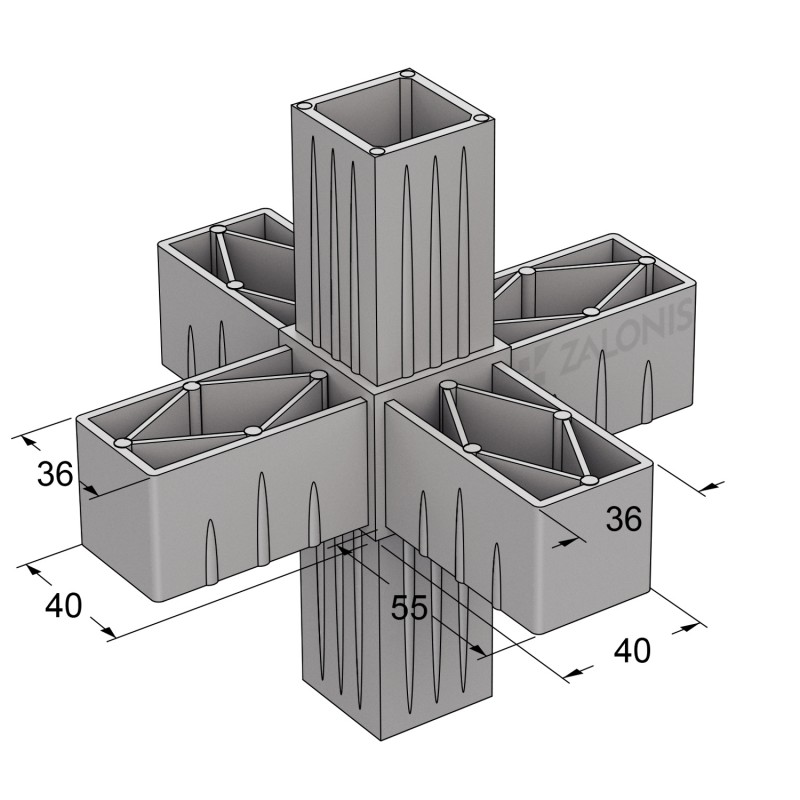 6 WAY CONNECTOR 40x40 / GRAY