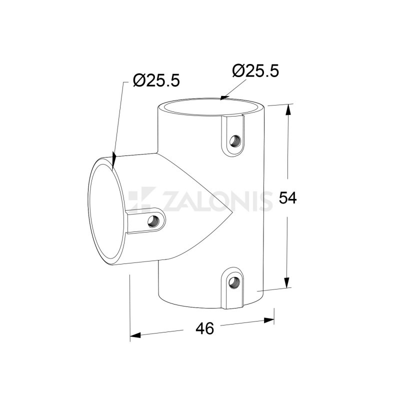 T-JOINT CONNECTOR FOR D.25 TUBE / CHROME