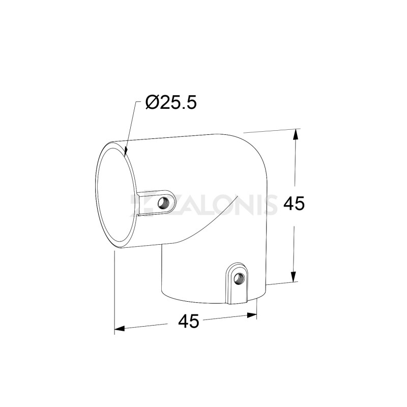 L-JOINT CONNECTOR FOR D.25 TUBE / CHROME