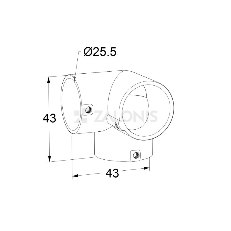 L-JOINT 3 WAY CONNECTOR FOR D.25 TUBE / CHROME D.25 TUBE CONNECTORS