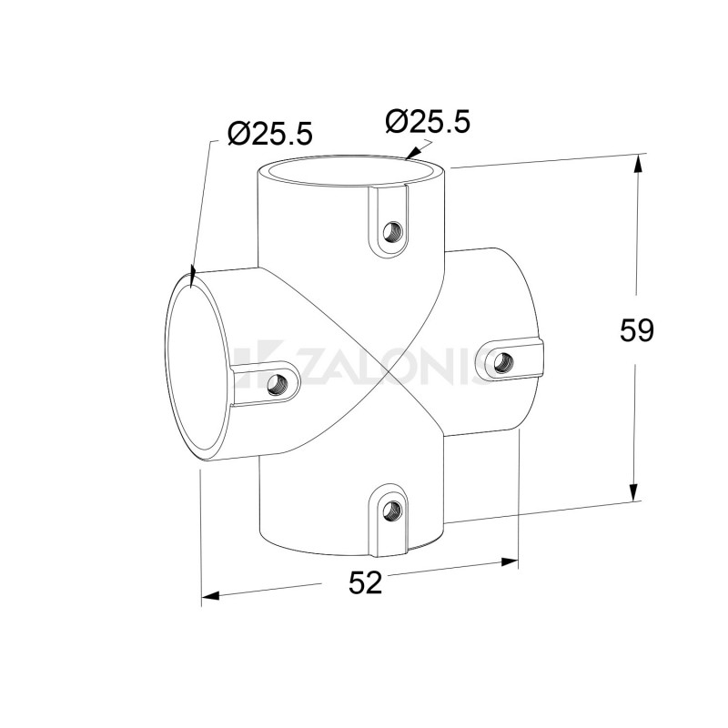 CROSS JOINT CONNECTOR FOR D.25 TUBE / CHROME