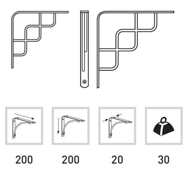 SHELF BRACKET 1462 CHROME MAT 200mm