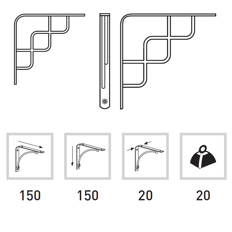 SHELF BRACKET 1462 CHROME MAT 150mm DECORATIVE SHELF BRACKETS