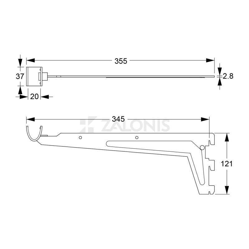 CLOTHES HANGING BRACKET ELEMENT SYSTEM 345 mm (L & R) / WHITE
