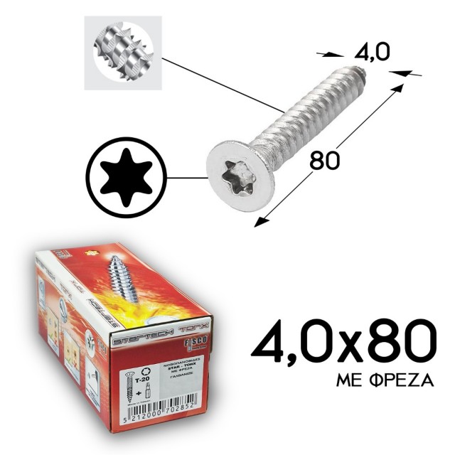 ΝΟΒΟΠΑΝΟΒΙΔΕΣ FISCO 4,0x80 TORX ΓΑΛΒΑΝΙΖΕ ΜΕ ΦΡΕΖΑ