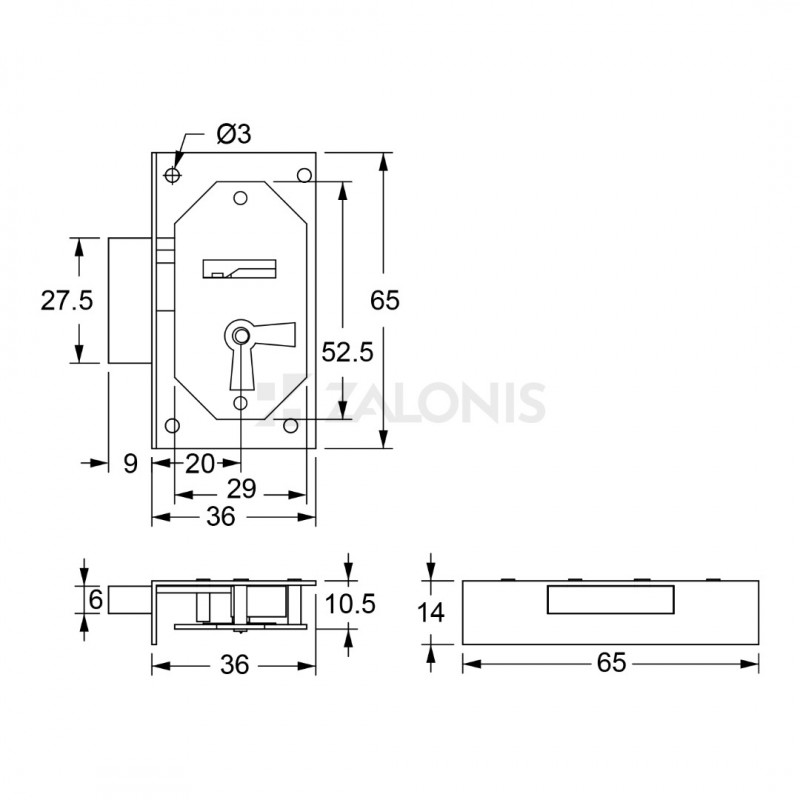 FURNITURE INTERNAL MOUNTING LOCK 20mm / RIGHT INTERNAL MOUNTING LOCKS