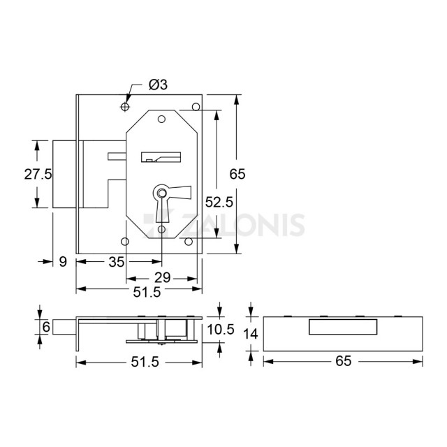 FURNITURE INTERNAL MOUNTING LOCK 35mm / RIGHT