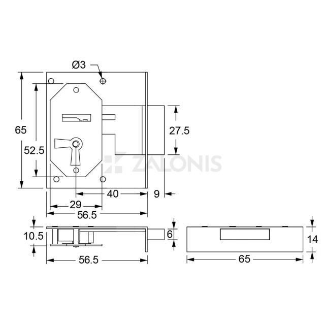FURNITURE INTERNAL MOUNTING LOCK 40mm / LEFT