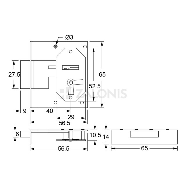 FURNITURE INTERNAL MOUNTING LOCK 40mm / RIGHT