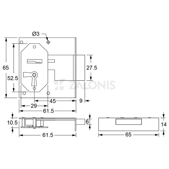 FURNITURE INTERNAL MOUNTING LOCK 45mm / LEFT