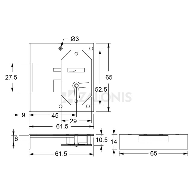 FURNITURE INTERNAL MOUNTING LOCK 45mm / RIGHT