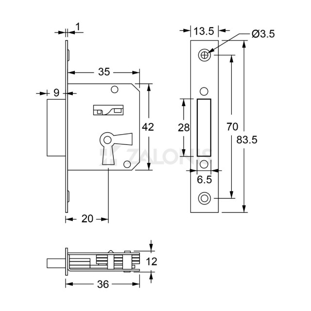 FURNITURE BUILT-IN LOCK 20mm / RIGHT