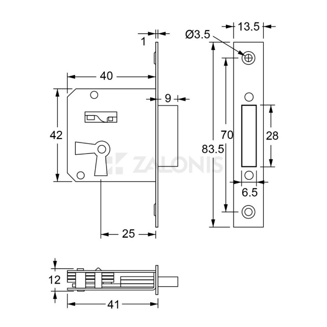 FURNITURE BUILT-IN LOCK 25mm / LEFT