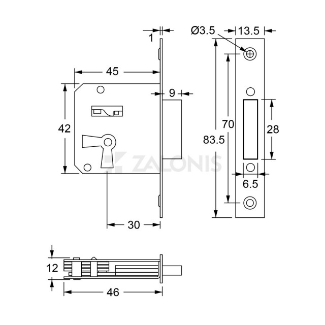 FURNITURE BUILT-IN LOCK 30mm / LEFT