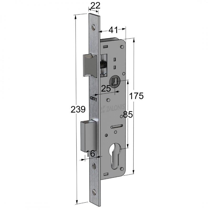 SHORT SECURITY DOOR LOCK GEVY 25mm / MAT NICKEL SHORT SECURITY MORTISE DOOR LOCKS
