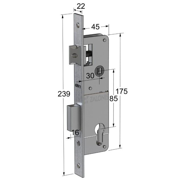 SHORT SECURITY DOOR LOCK GEVY 30mm / MAT NICKEL