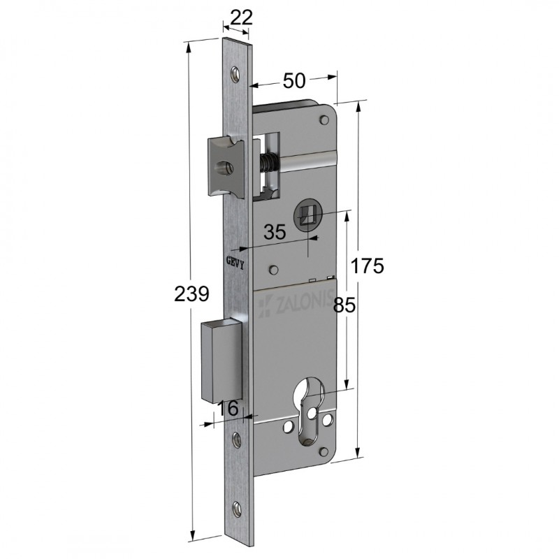 SHORT SECURITY DOOR LOCK GEVY 35mm / MAT NICKEL SHORT SECURITY MORTISE DOOR LOCKS