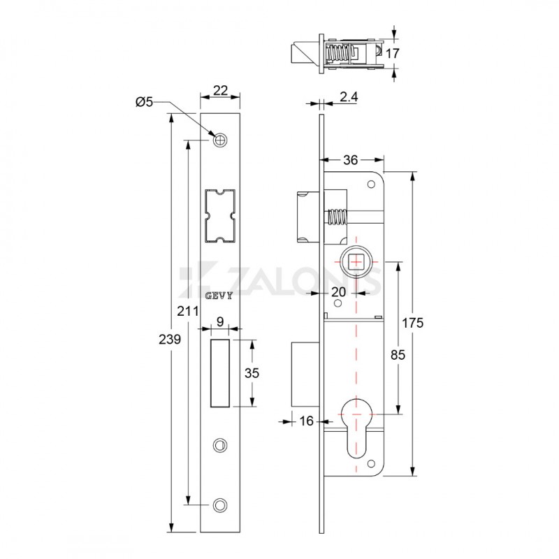 SHORT SECURITY DOOR LOCK GEVY 20mm / MAT NICKEL SHORT SECURITY MORTISE DOOR LOCKS