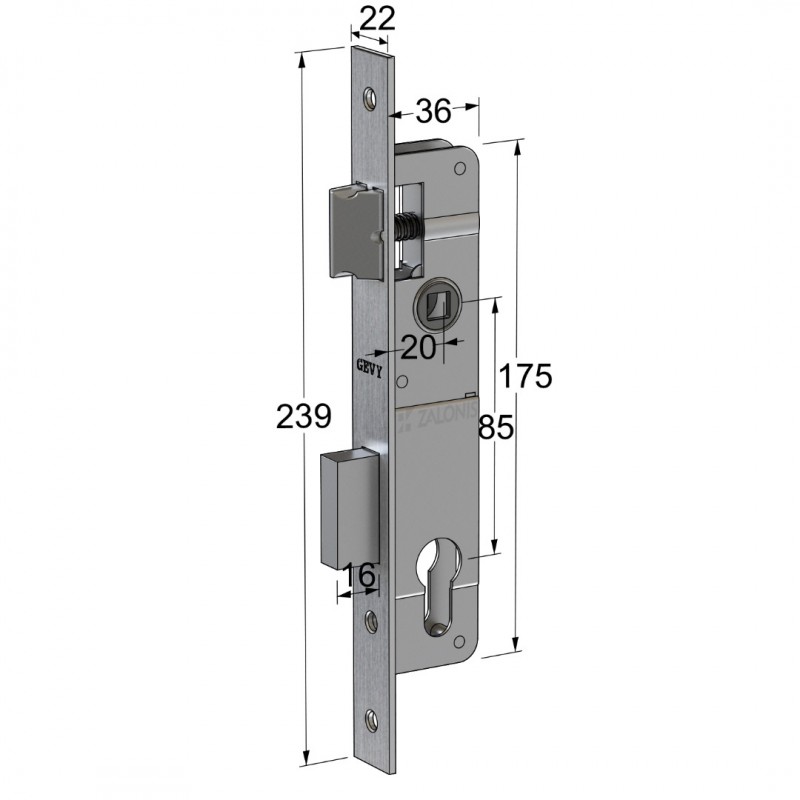 SHORT SECURITY DOOR LOCK GEVY 20mm / MAT NICKEL SHORT SECURITY MORTISE DOOR LOCKS