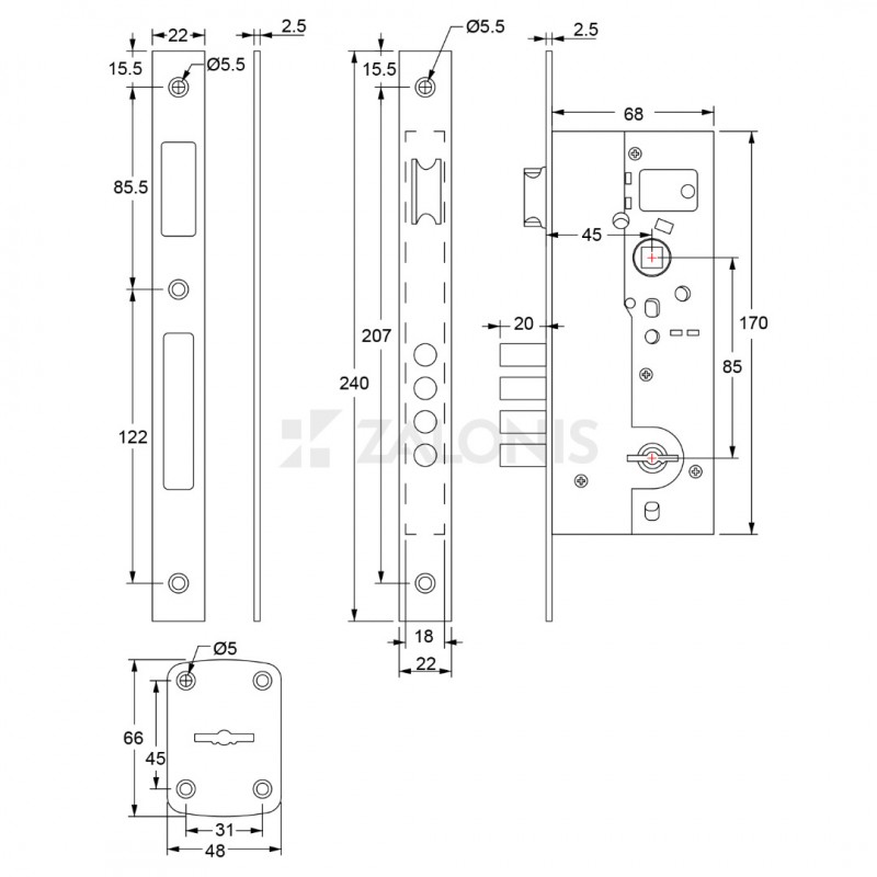 SECURITY SAFELOCK GEVY / 45x85 mm / MAT NICKEL