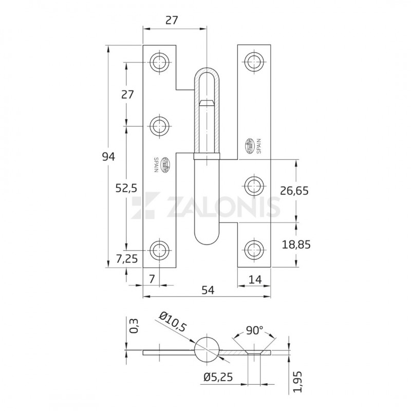 LIFT-OFF HINGE AMIG 095 / RIGHT / GOLD STEEL LIFT OFF HINGES