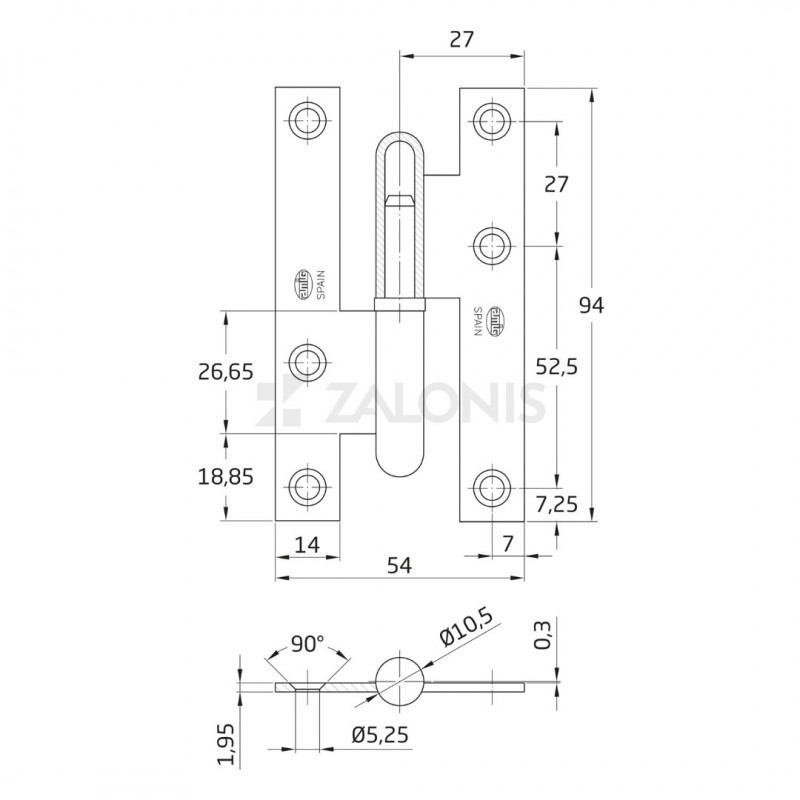 LIFT-OFF HINGE AMIG 095 / LEFT / GOLD STEEL LIFT OFF HINGES
