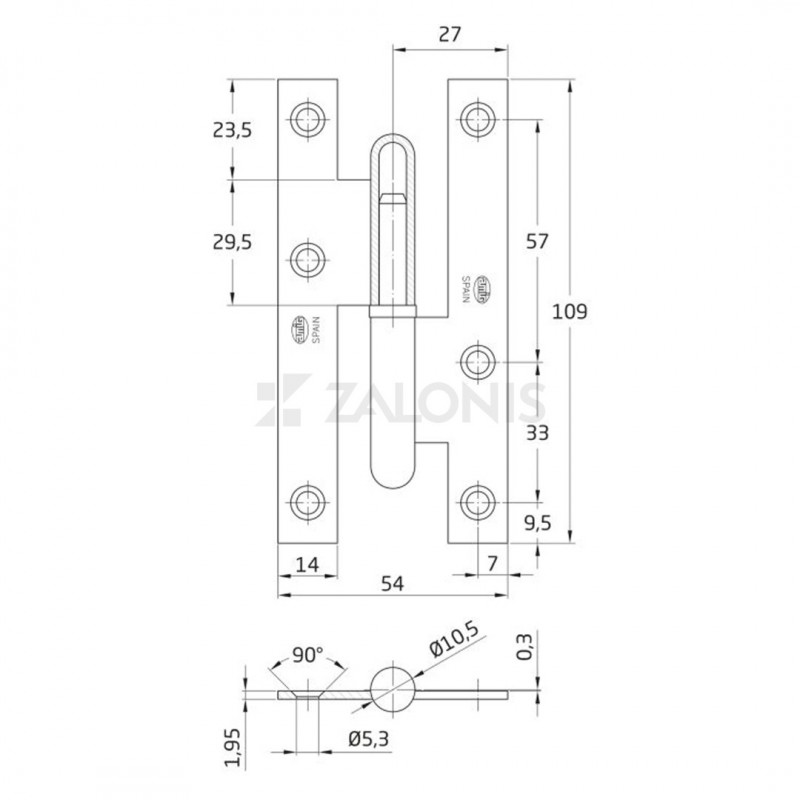 LIFT-OFF HINGE AMIG 110 / RIGHT / GOLD STEEL LIFT OFF HINGES