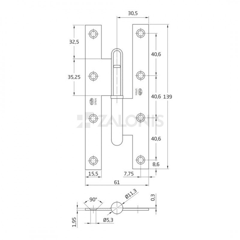 LIFT-OFF HINGE AMIG 140 / RIGHT / GOLD STEEL LIFT OFF HINGES