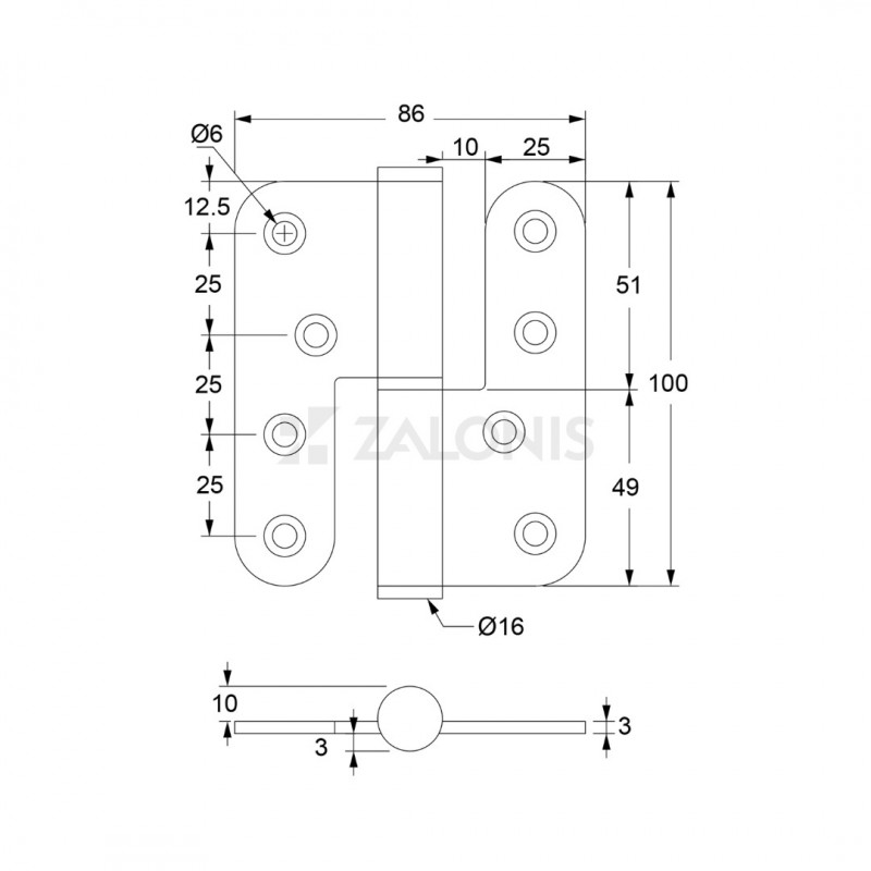 ΓΑΛΛΙΚΟ ΑΝΟΞΕΙΔΩΤΟ ΠΟΜΠΕ 86x100 mm / ΔΕΞΙ