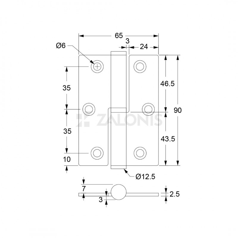 ΓΑΛΛΙΚΟ ΑΝΟΞΕΙΔΩΤΟ ΤΕΤΡΑΓΩΝΟ 65x90 mm / ΔΕΞΙ