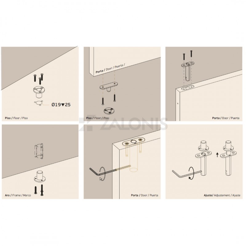 DOOR PIVOTS FOR SIDE DRILLING / 65Kg PIVOT HINGES FOR DOORS